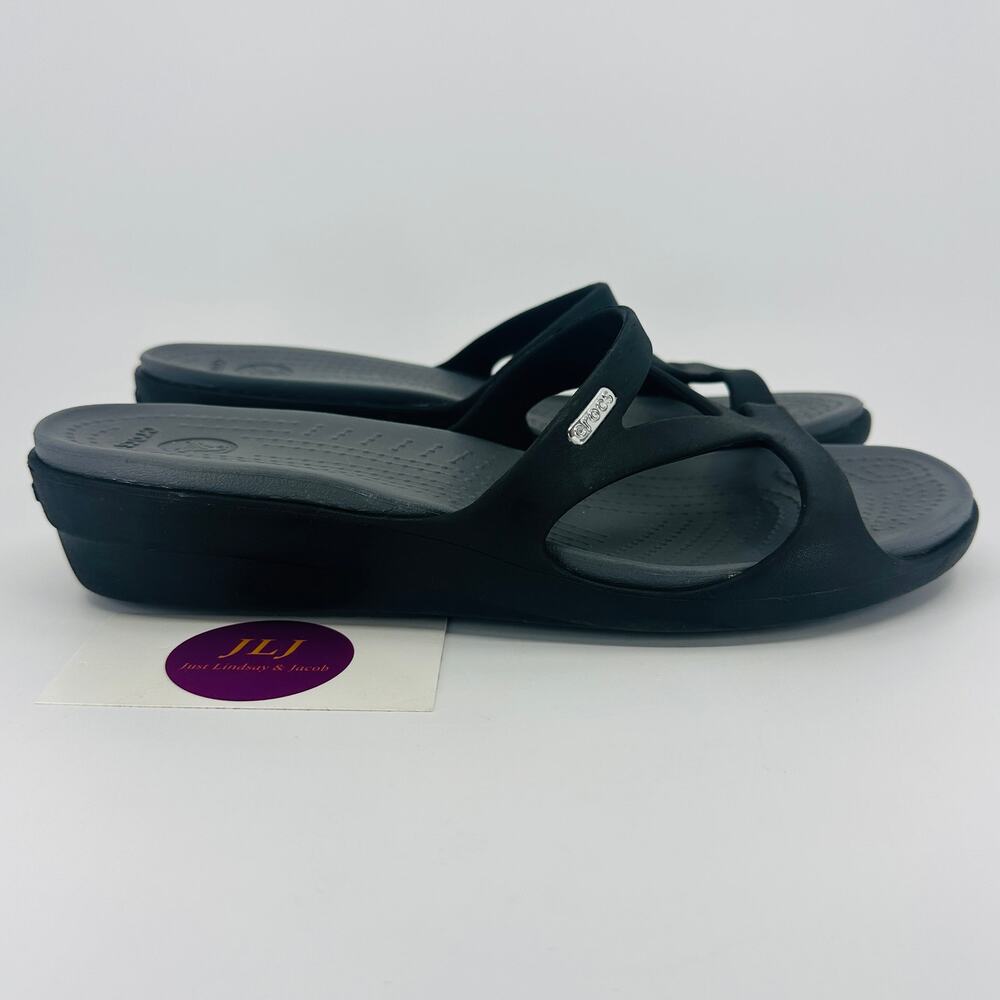 Crocs Women's Patricia Slip On Comfort Wedge Sandals Black/Grey 10386 Size 10